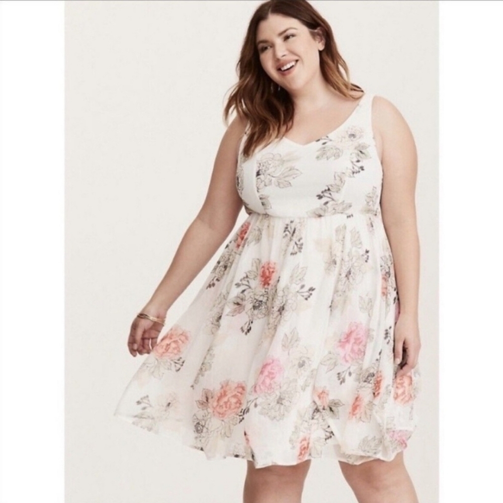 Torrid Ivory Floral Chiffon SkaterDress